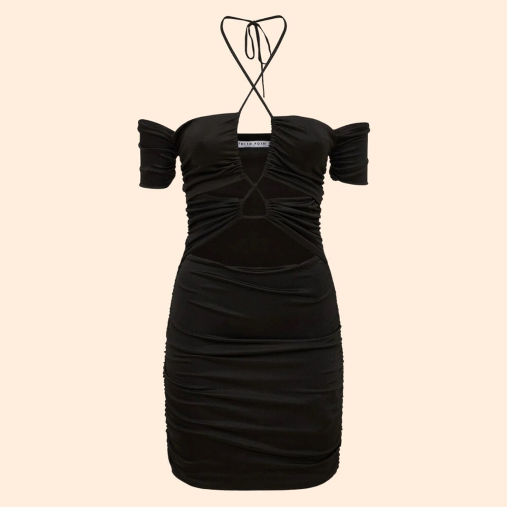 Third Form Off Shoulder Tie Mini Dress
